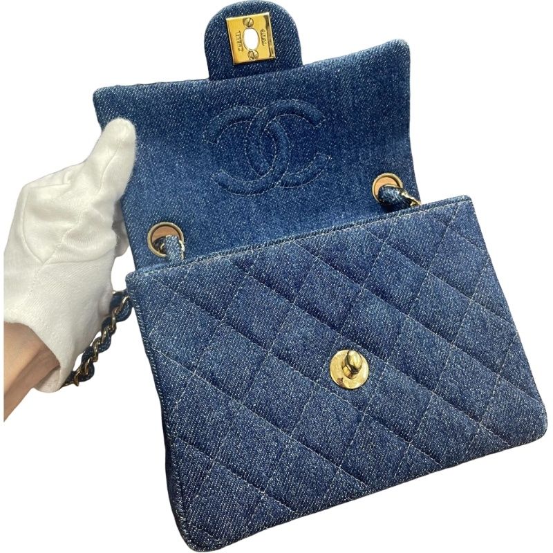 CHANEL シャネル ミニマトラッセ 17 シングルフラップ ゴールド金具 ブルー デニム ショルダーバッグ レディース 【中古】 12604K52 CHANEL シャネル ミニマトラッセ 17 シングルフラップ ゴールド金具