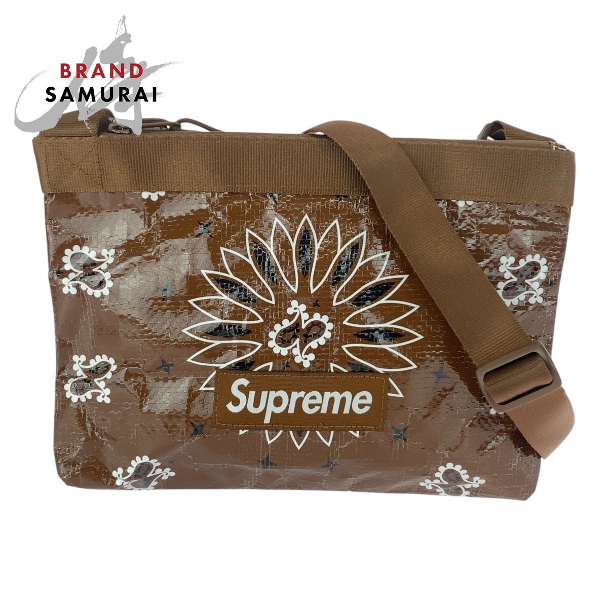 美品 Supreme シュプリーム bandana tarp side bag ブラウン ナイロン 