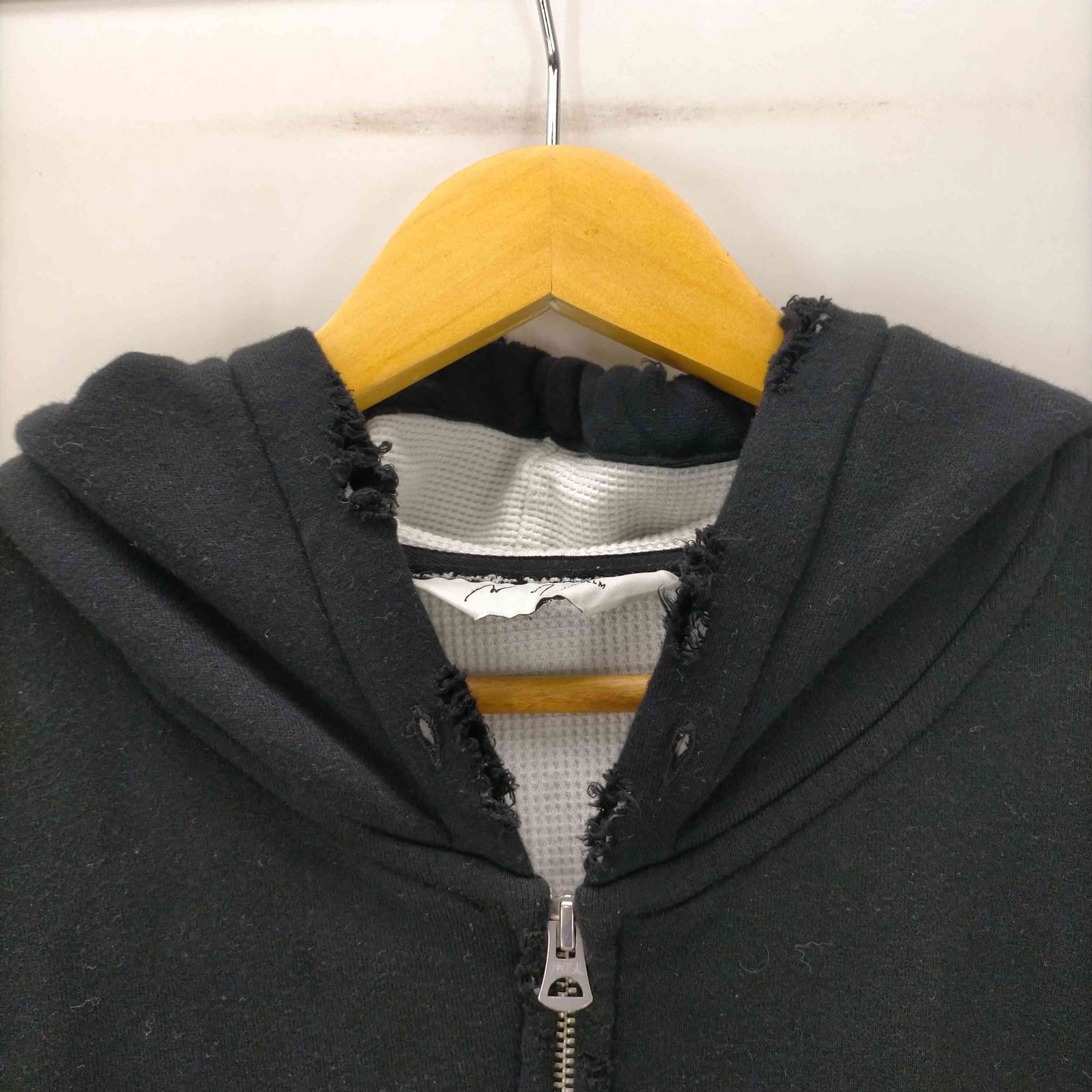 アンセルム ANCELLM 23AW ZIP-UP HOODIE BLACK 裏地 ワッフル サーマル 