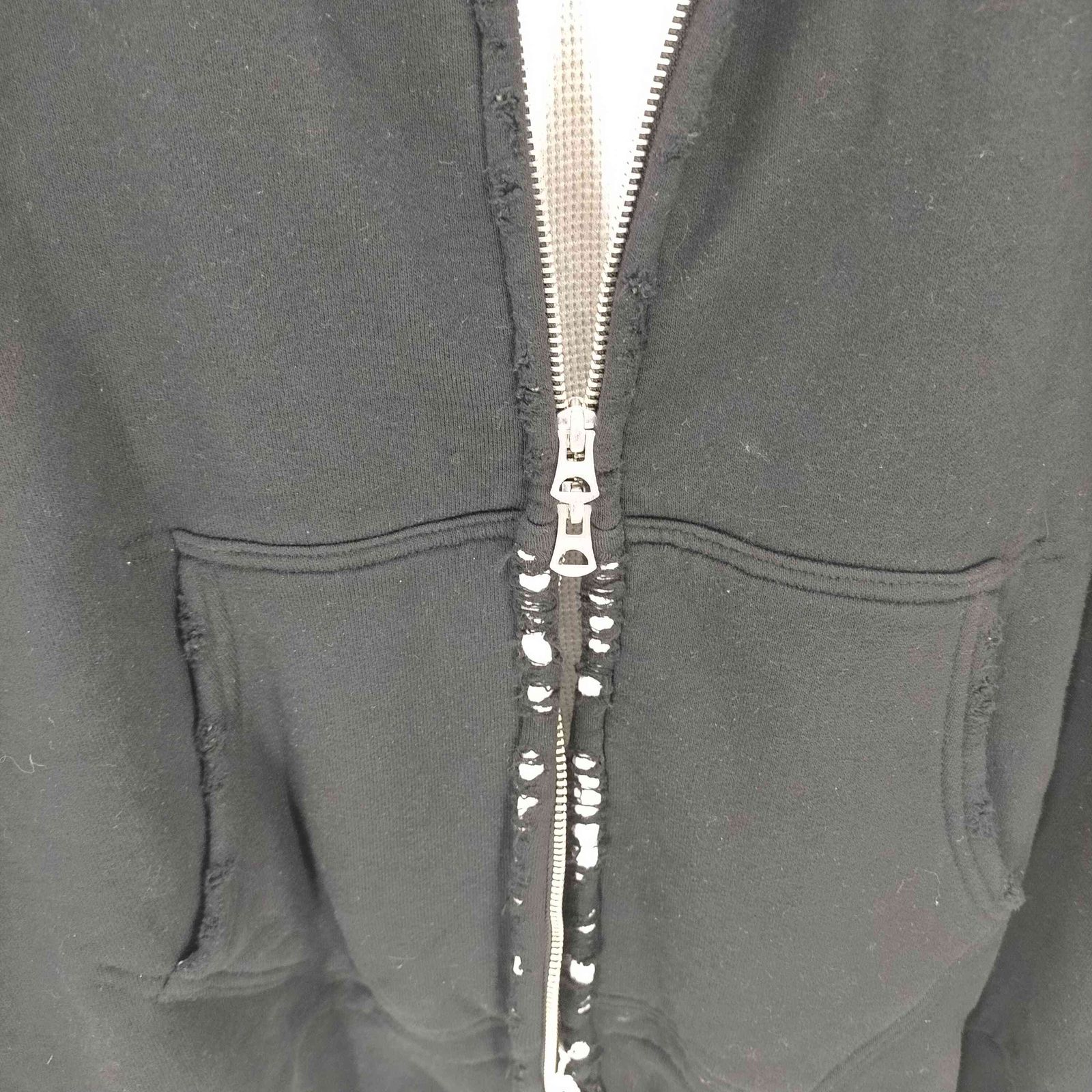 アンセルム ANCELLM 23AW ZIP-UP HOODIE BLACK 裏地 ワッフル サーマル 