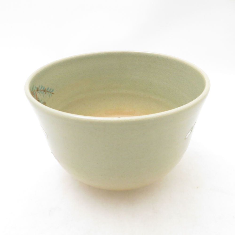 キッチン/食器 未使用 京焼 如山窯 柳に桜 抹茶茶碗 清水焼 金彩 春