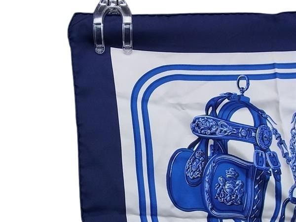 HERMES エルメス スカーフ カレ45 アイボリー ブルー シルク100