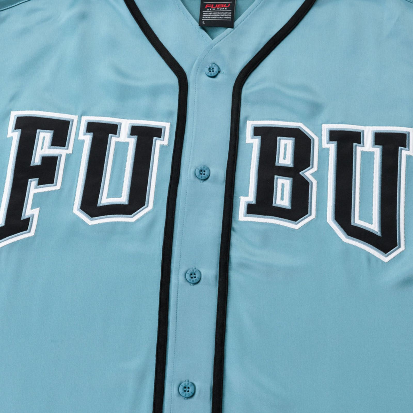 新作】【FUBU／フブ・サテンベースボールシャツ（ライトブルー