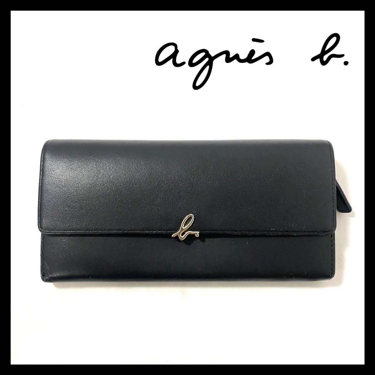 agnes b.】ロゴ 長財布 レザー ブラック/黒 ロングウォレット