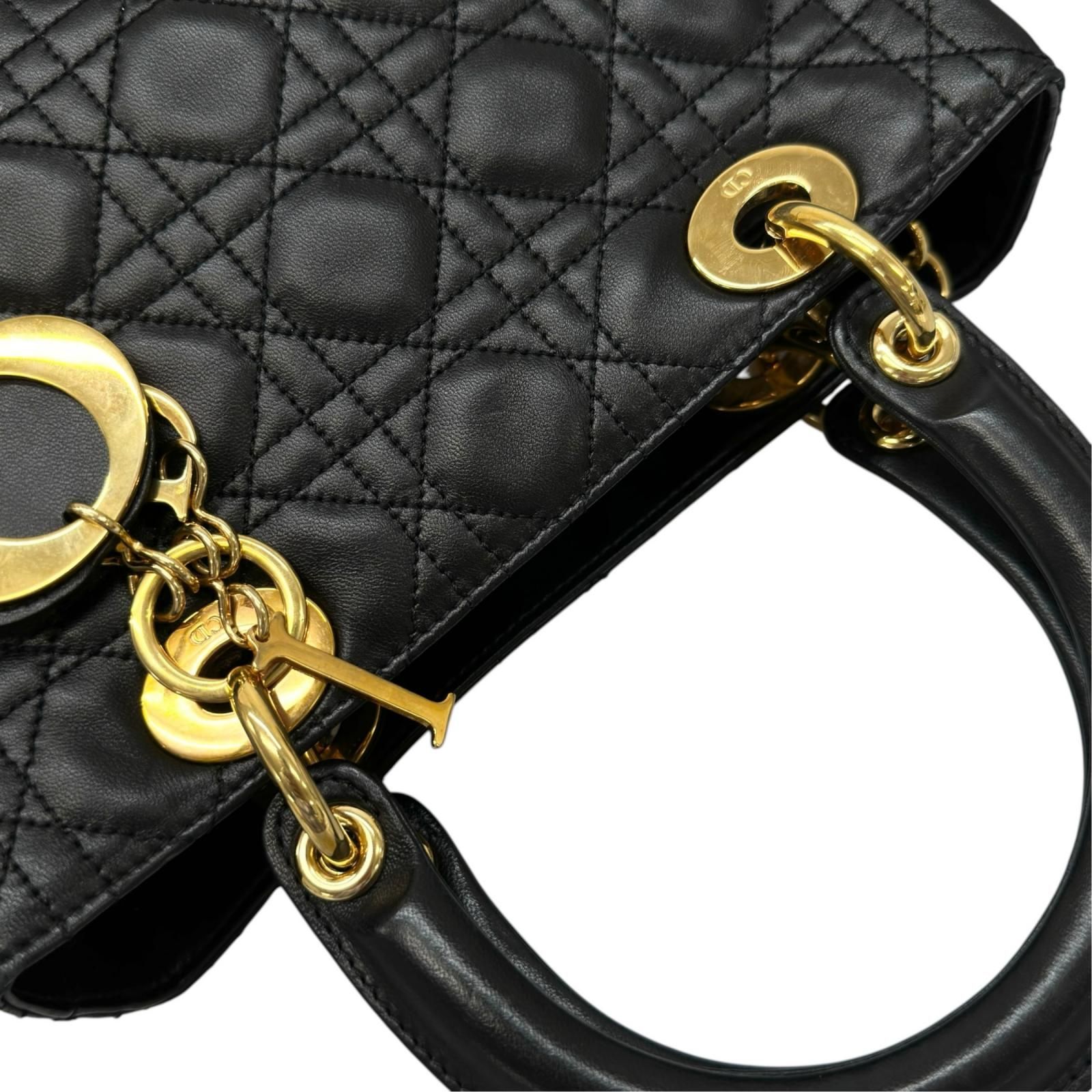 美品 Dior ディオール レディディオール ハンドバッグ ラムスキン 