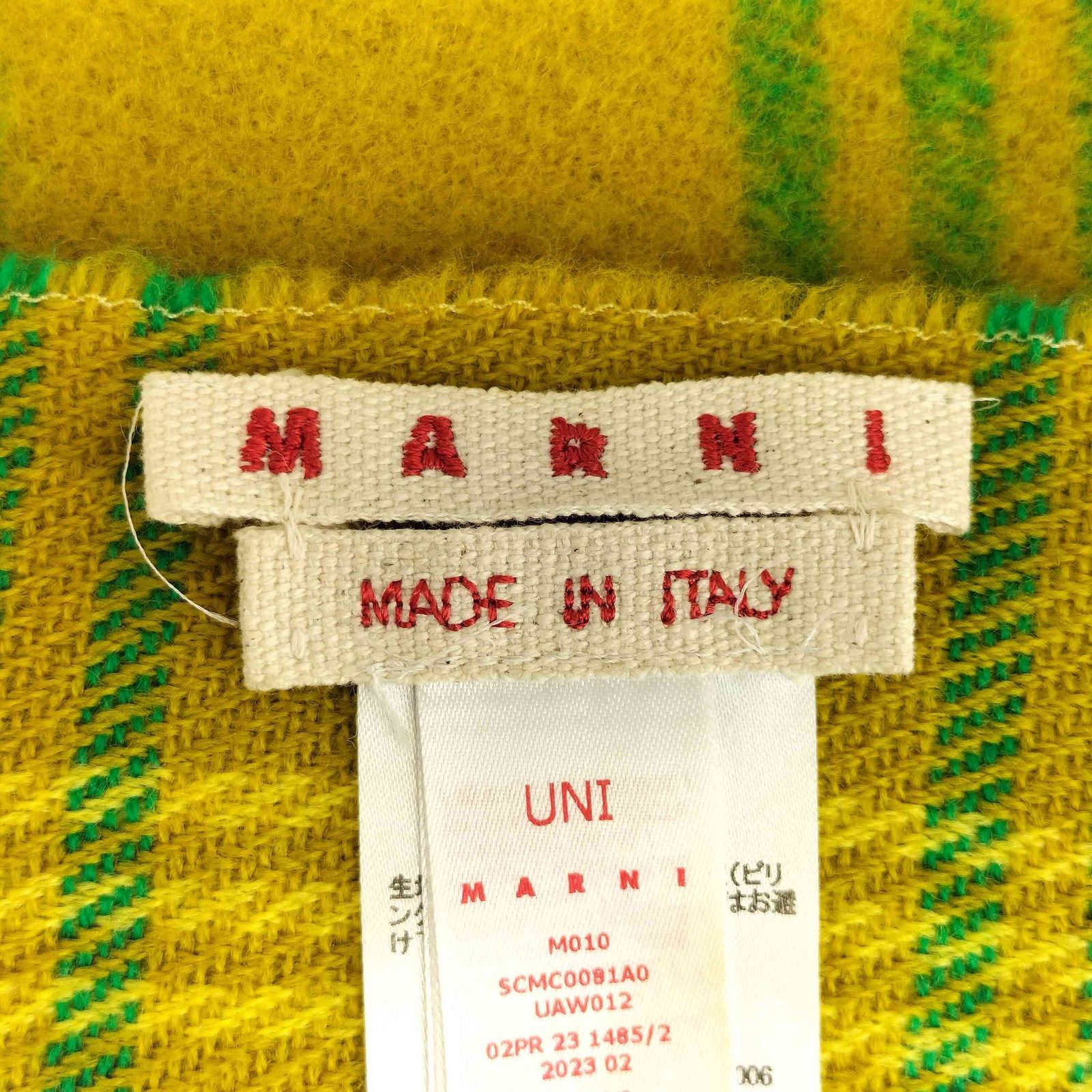 【美品】MARNI チェック柄イエローマフラー UNI ウール イタリア製 MARNI(マルニ) MADE IN ITALY チェック柄 マフラー 美品】MARNI
