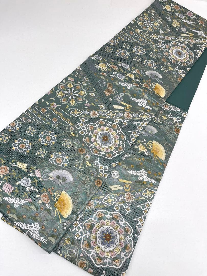 蘇州刺繍 汕頭刺繍 袋帯 吉祥文様 華紋 扇 正絹 六通 D535 - メルカリ