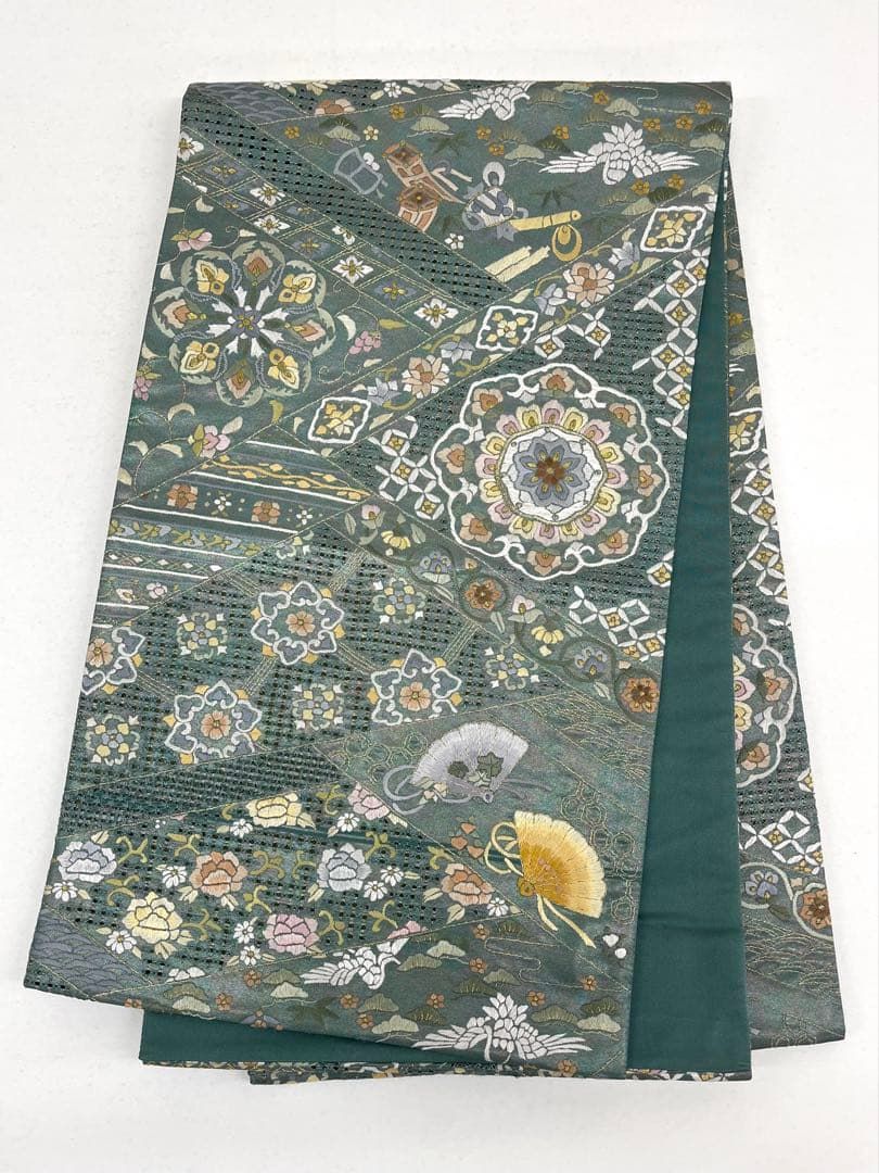 蘇州刺繍 汕頭刺繍 袋帯 吉祥文様 華紋 扇 正絹 六通 D535 - メルカリ