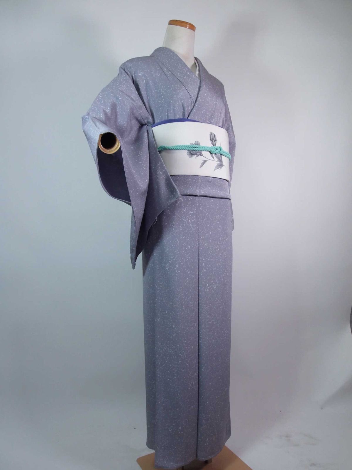 極美品 単衣 小紋 蒔糊霰文様 蒔散らし ブルーグレー 正絹 ガード加工