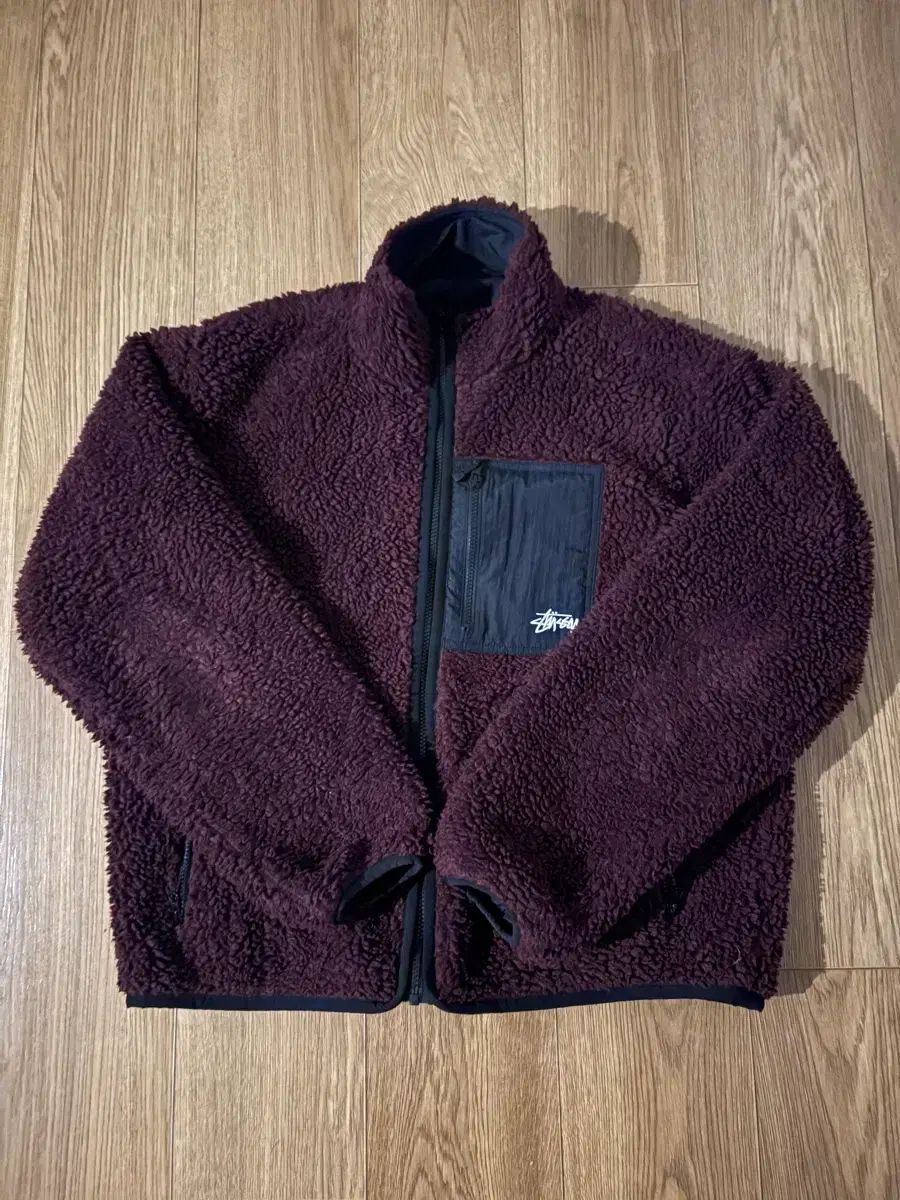 セール，新作登場 STUSSY シェルパ フリース ジャケット バーガンディ L
