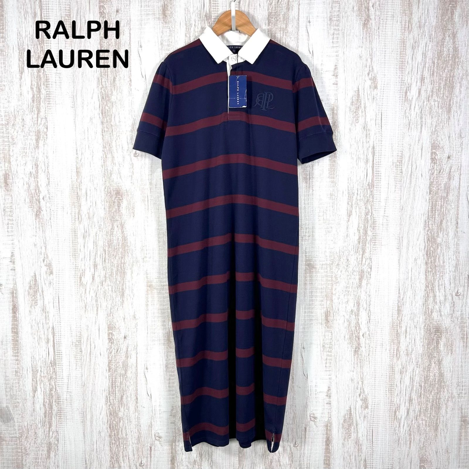 新品未使用 美品 RALPH LAUREN ラルフローレン ボーダー ロゴ刺繍 