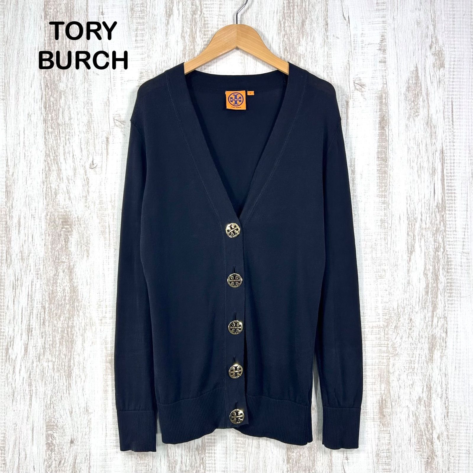 トリーバーチ TORY BURCH ロゴボタンニットカーディガン 長袖 Vネック TORY BURCH トリーバーチ ロゴ金ボタン Vネック コットンニット ロング