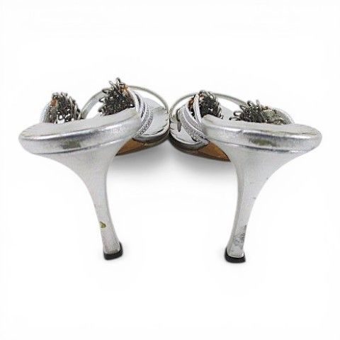 マノロブラニク MANOLO BLAHNIK ミュール サンダル シルバーチェーン 