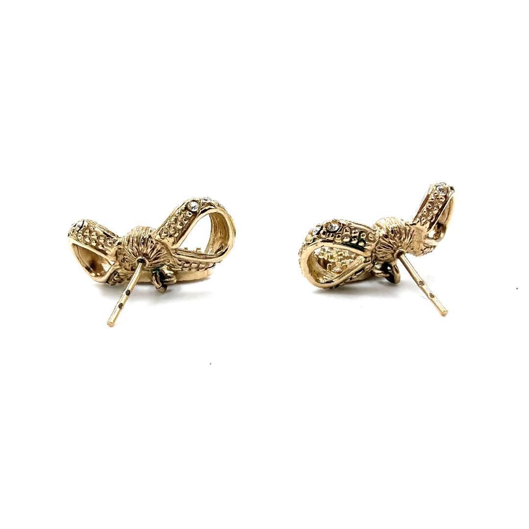 □美品□ CHANEL シャネル リボン ココマーク ピアス ラインストーン 