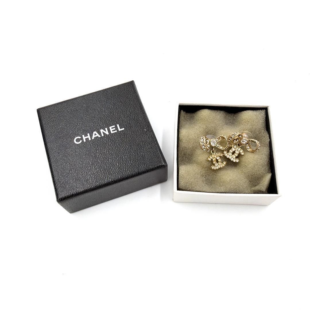 □美品□ CHANEL シャネル リボン ココマーク ピアス ラインストーン