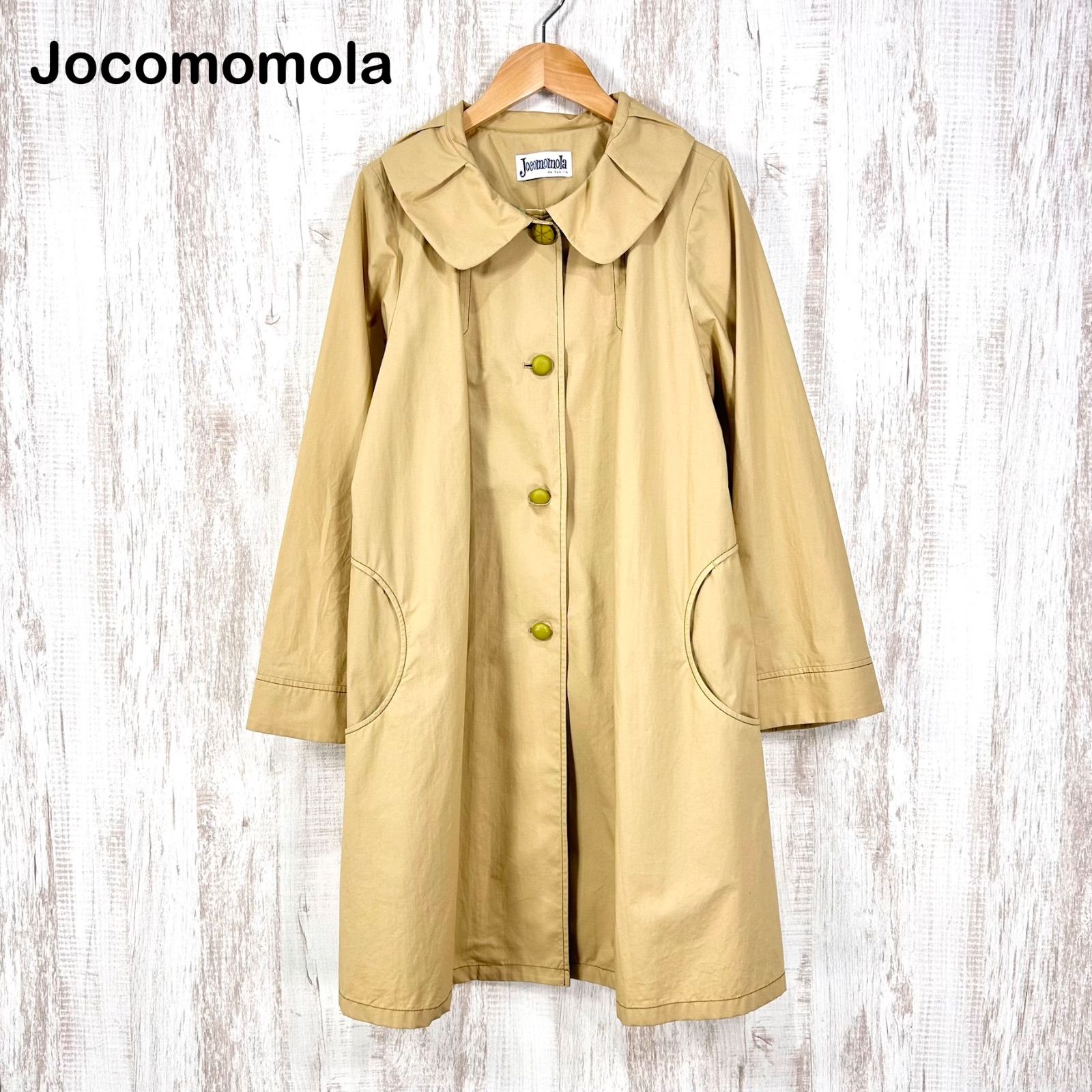 週末値下げ未使用ホコモモラベージュ トレンチコート 花柄ボタン定価23980 Jocomomola de Sybilla ホコモモラ シビラ ラウンドカラー コットン