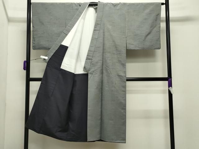 平和屋着物○男性 紬 アンサンブル 霞文 湊鼠色 正絹 逸品 CABB0372gh