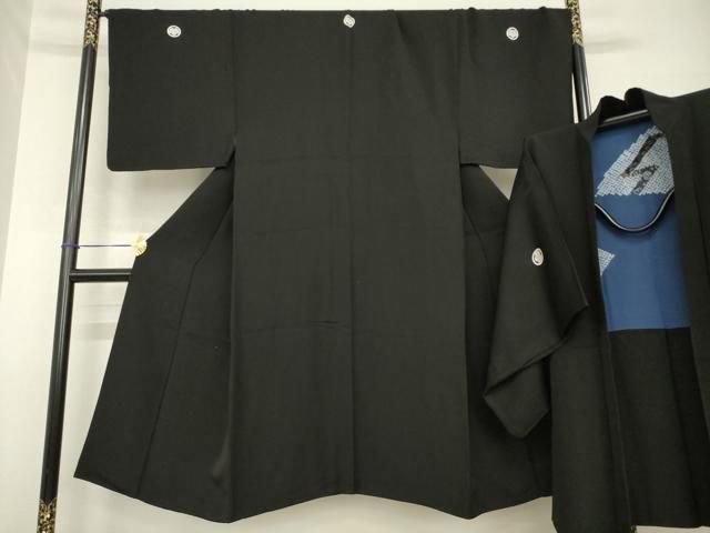 平和屋着物●男性 黒紋付・羽織セット 正絹 逸品 AABH2633ck