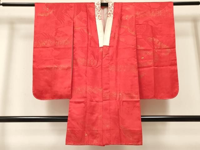 平和屋着物[]アンティーク　大正ロマン　女の子　子供　長襦袢　袷　飛鶴松文　金彩　半衿刺繍　逸品　DABC5249ma