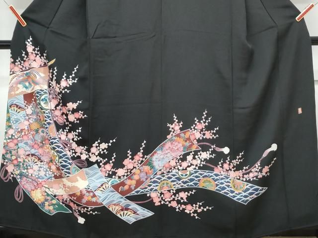 平和屋着物●豪華黒留袖　友禅　作家物　乱菊松竹梅花文　反端付き　正絹　逸品　CABE2577yc 平和屋着物○豪華黒留袖 友禅 作家物 乱菊松竹梅花文 反端付き 正絹