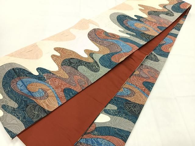 平和屋着物◎博多織 鵬翔 全通柄袋帯 流水文 正絹 逸品 AABH5447uk