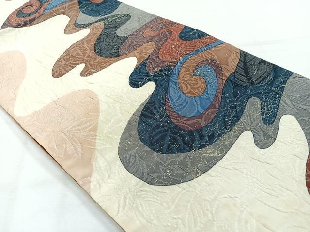 平和屋着物◎博多織 鵬翔 全通柄袋帯 流水文 正絹 逸品 AABH5447uk