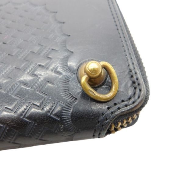 CALEE ROUND ZIP EMBOSSING LEATHER LONG WALLET BLACK 箱有 キャリー