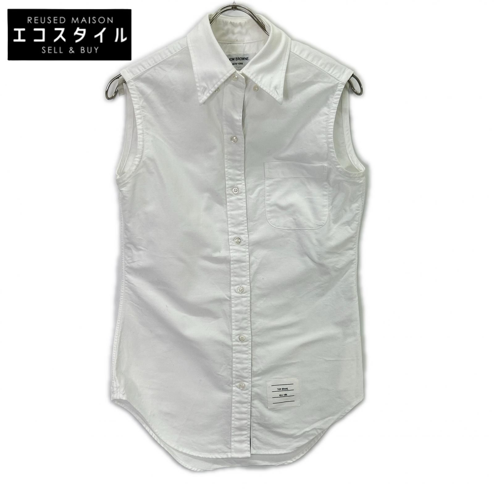 THOM BROWNE トムブラウン ﾎﾜｲﾄ ｺｯﾄﾝ ｵｯｸｽﾌｫｰﾄﾞｸﾗｼｯｸ ﾉｰｽﾘｰﾌﾞｼｬﾂ 40 