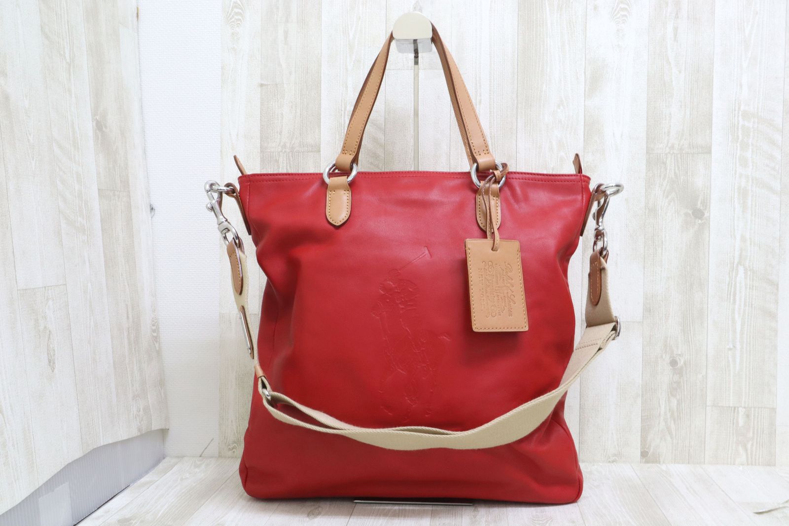 Ralph Lauren ラルフローレン 2WAY レザー ショルダーバッグ レッド 