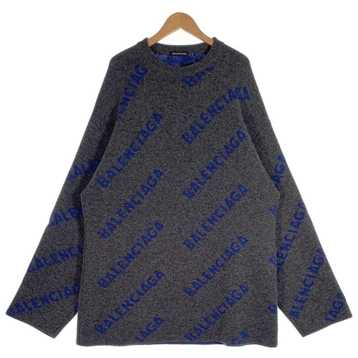 BALENCIAGA バレンシアガ 20AW ALL OVER LOGO CREWNECK クルーネック ニット セーター グレー 623283 T1567 Size M BALENCIAGA バレンシアガ 20AW ALL OVER LOGO CREWNECK クルーネック