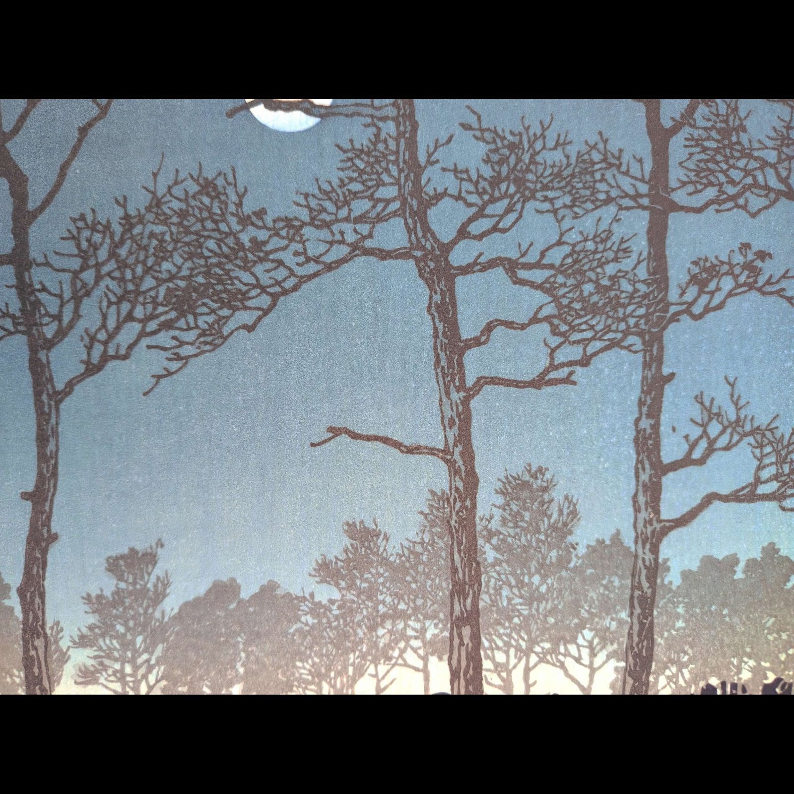 真作】後摺り木版画 川瀬巴水 1931年 「冬の月 戸山ガ原」 後摺り木