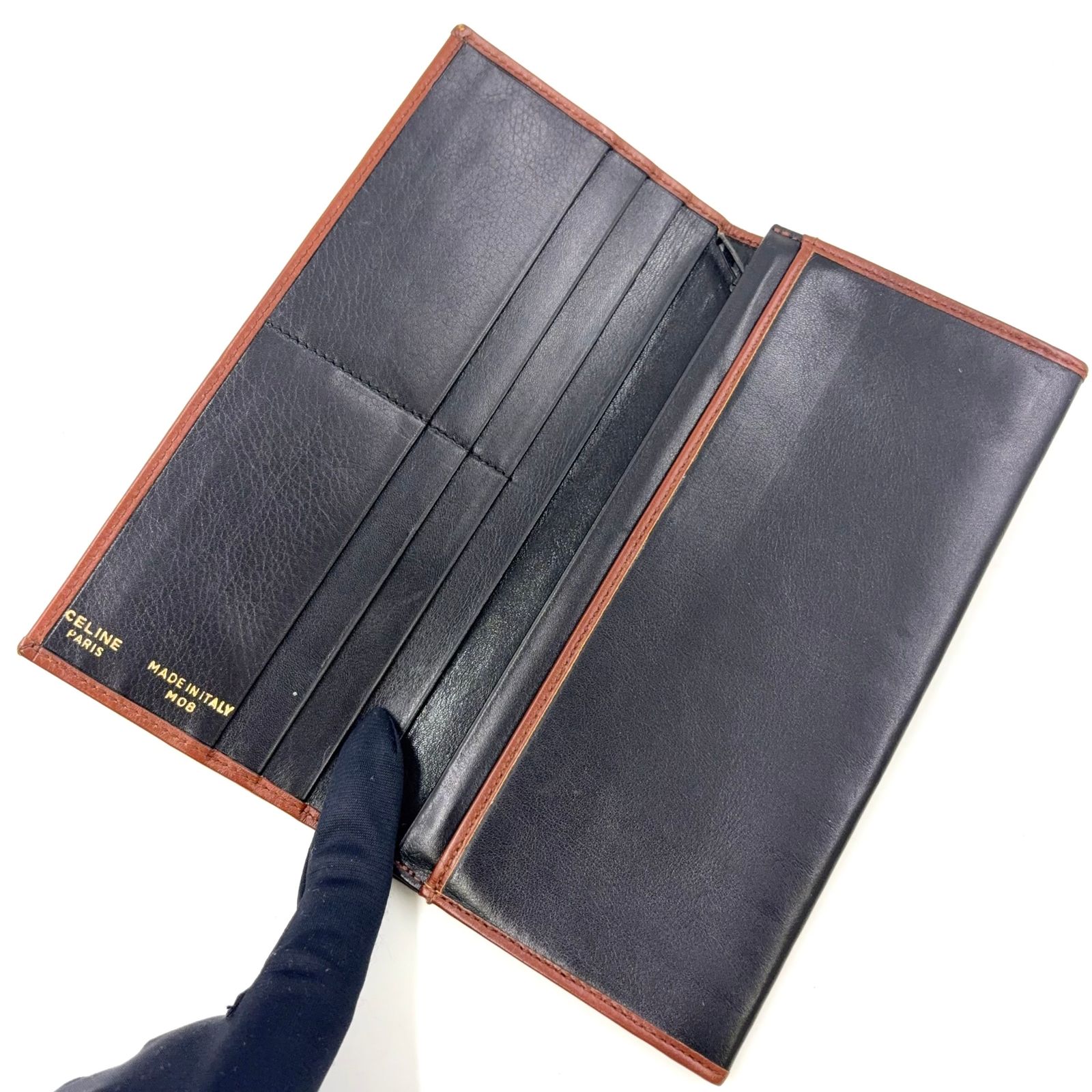 CELINE ヴィンテージ 二つ折り レザー ブラウン×ブラック 長財布