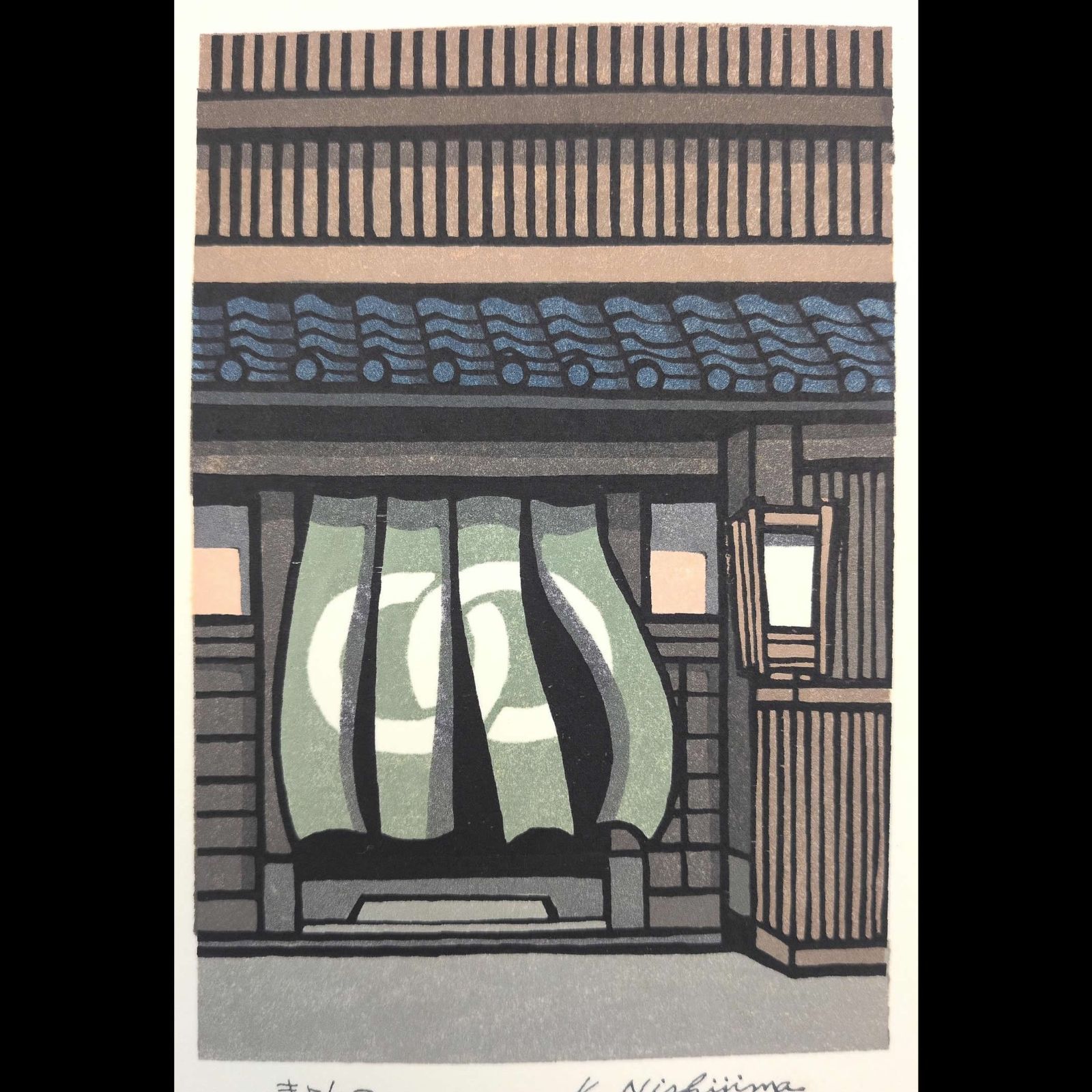 ○ 西嶋勝之「 下津井の屋並」木版画 39/500 直筆サイン 真作 ○ 西嶋勝之「 下津井の屋並」木版画 39/500 直筆サイン 真作 【公式通販】