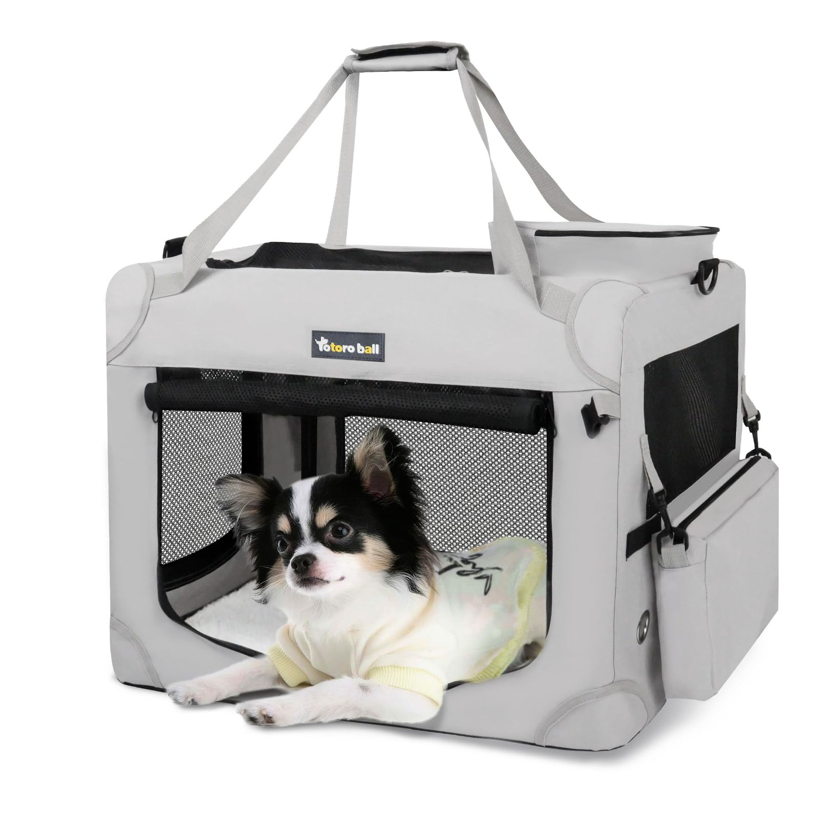 Totoro ball 犬用キャリーバッグ ソフトクレート小型犬 キャリー 猫 キャリーバッグ キャリーケース 折りたたみ 犬 車用ケージ 5面メッシュ ロック付き 給水ボトルバンド付き 小型犬 猫2匹7kgまで 車載 旅行 避難 アウトドア 46f8b0b8