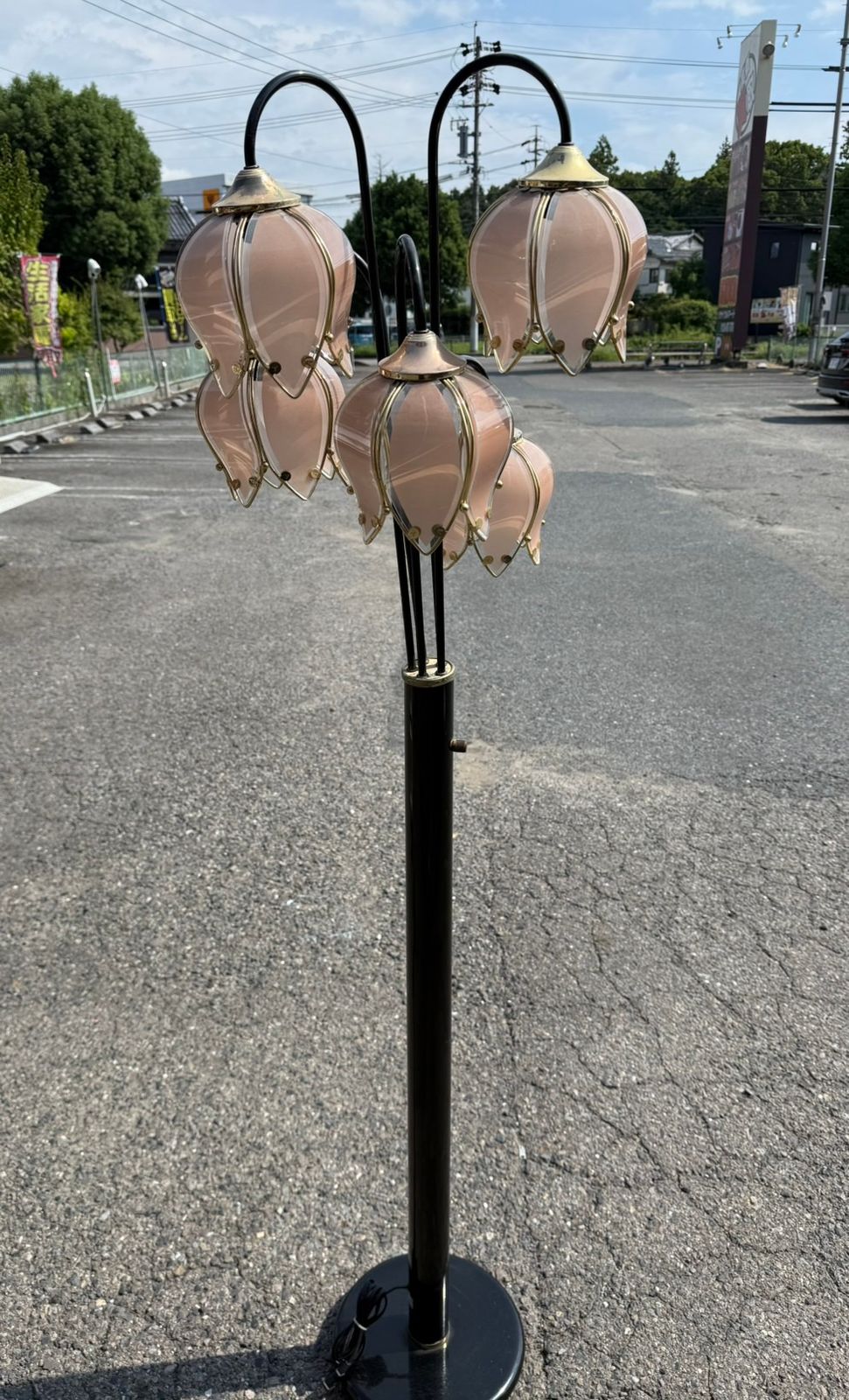 直接引限定S97694 フラワー スタンドライトロータスモチーフ 5灯 良品 