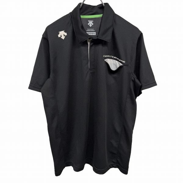 DESCENTE ポロシャツ デサント DESCENTE ポロシャツ のフリマアイテム一覧 QQQ CLG 古着 デサント DESCENTE ポロシャツ ロゴプリント 英字 文字 半袖 胸ポケット スポーツ 古着 ポリ100 L ブラック 黒 グレー 緑 メンズ