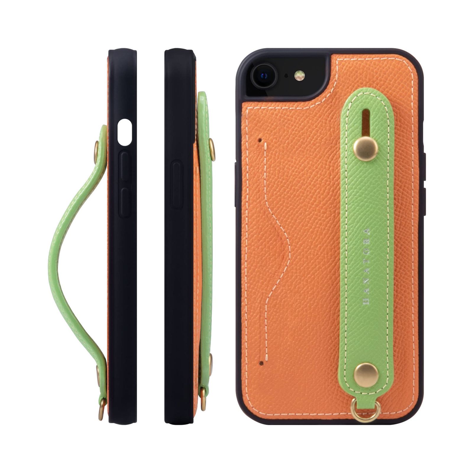 新品 HANATORA for iPhone 8 7 SE3 SE2 (第3世代 第2世代) ケース 本革 耐衝撃 背面ベルト カードポケット スマホケース スマホ スタンド機能 ネック ストラップ 付き エンボスレザー ギフト マグネット