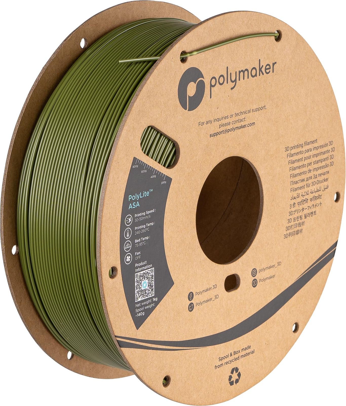 新品 ポリメーカー(Polymaker) 3Dプリンター用高耐候性フィラメント PolyLite ASA 1.75 mm アーミーグリーン