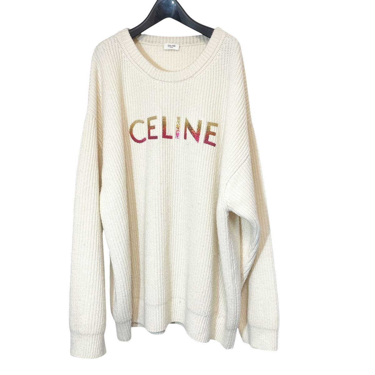 中古】CELINE セリーヌ ロゴスパンコール ウールニットセーター