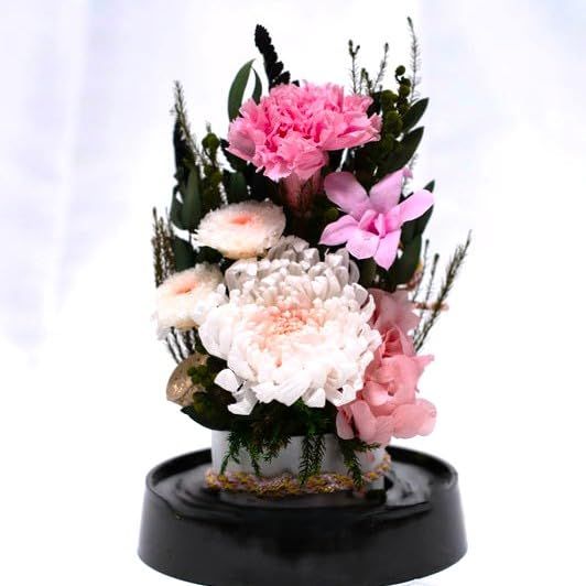 新品 供花 御供 訃報 仏花 命日 お供え お悔み お仏壇 法要 プリザーブドフラワー仏花 枯れないお花 ドームケース入り (黒土台 白桃菊お供えドーム) 新品 供花 御供 訃報 仏花 命日 お供え お悔み お仏壇 法要 プリザーブドフラワー仏花 枯れないお花 ドームケース入り (黒土台 白桃菊お供えドーム)
