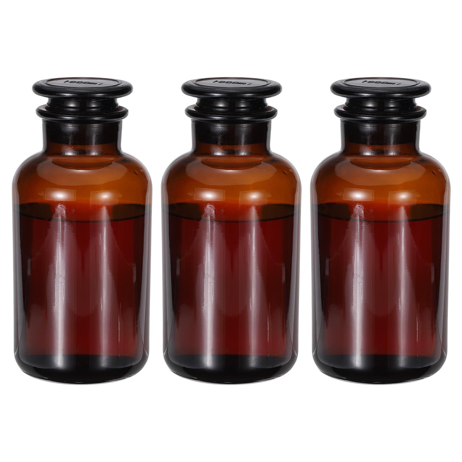 新品 PATIKIL 試薬 メディア ボトル 3個 セット 1000ml 広口 ガラス 瓶 すりガラス 栓 付き 実験室 用水 試薬 液体 保存 ボトル 化学 科学 花瓶 香水 アンバー 6,698円