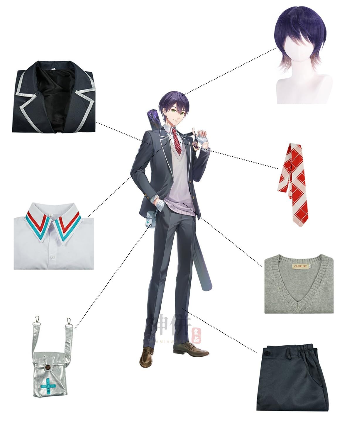 新品 [神併良品] 剣持刀也 コスプレ ウィッグ付き 男子高校生 VTuber