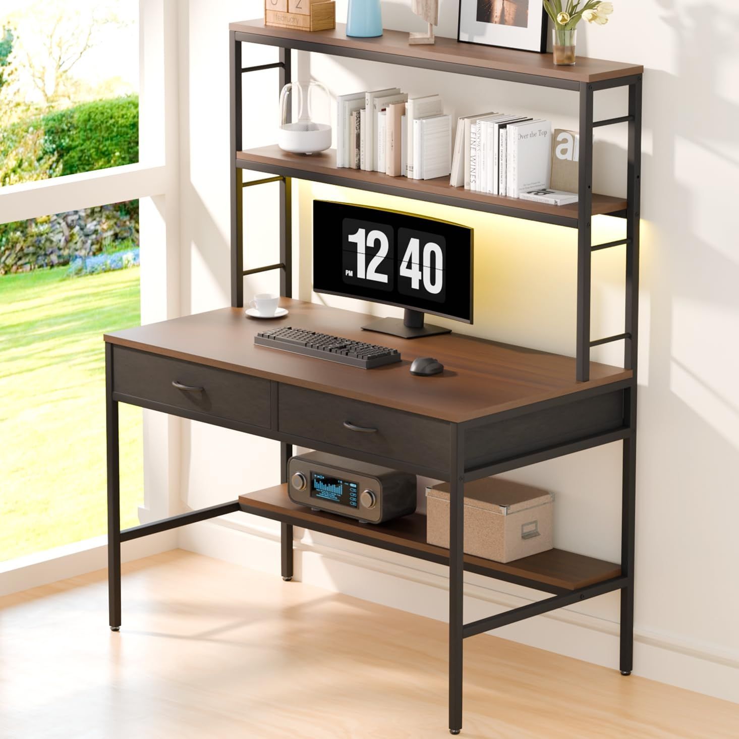 FaitLux 上収納棚付き 高さ調節可能パソコンデスク幅100×奥行51cm FaitLux 上収納棚付き 高さ調節可能パソコンデスク幅100×奥行51cm