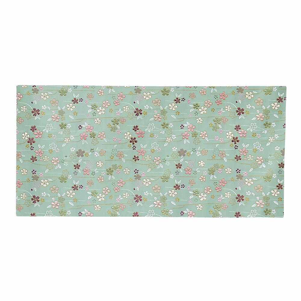 新品 経机掛け（桜柄） 防火 防炎マット 金襴 テーブルマット 縦29cm×横59cm 005.緑