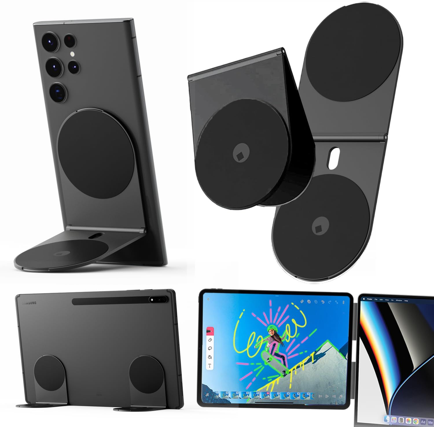 新品 Rolling Square【公式】EDGE Pro Core 2個セット 超薄型 マグネット式多機能ホルダー タブレットホルダー スタンド N52強力磁石搭載 MagSafe対応 薄さわずか2.5mm ノートパソコン装着 簡単着脱可能 多角度調整対応