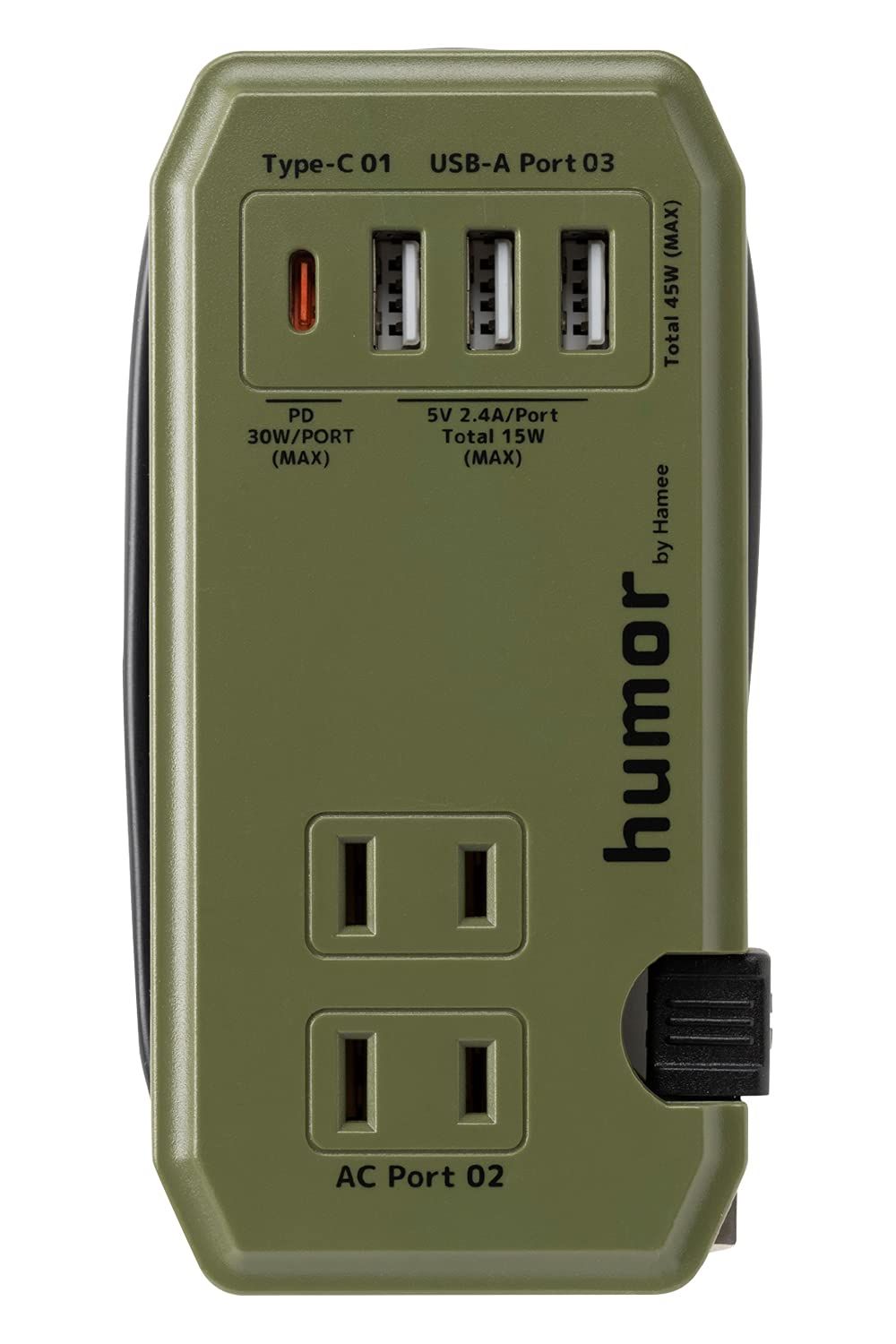 新品 humor handy Plus 充電器 acアダプター AC 2ポート PD30W対応 Type-C 1ポート USB 3ポート 電源タップ [オリーブグリーン]
