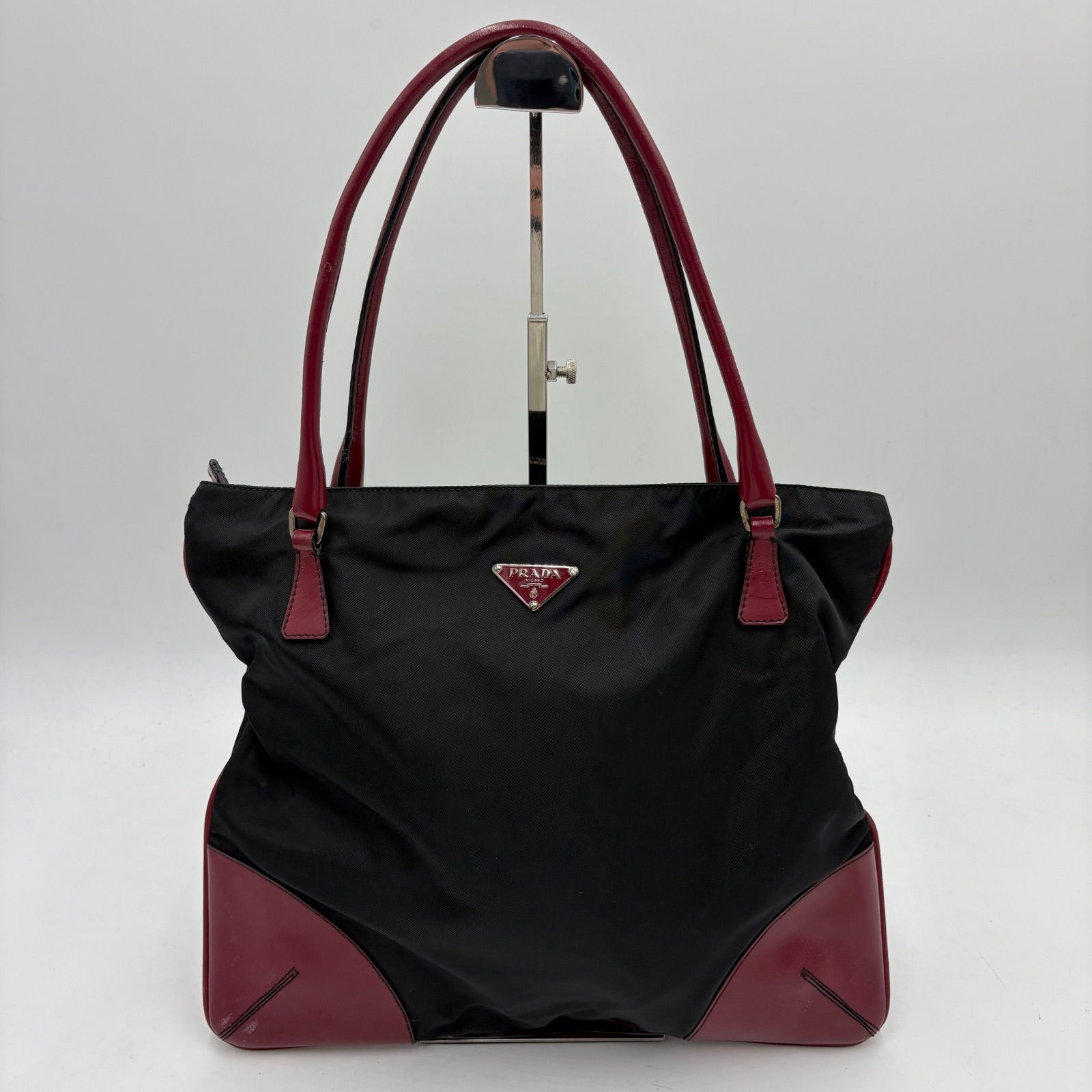 美品◎PRADA プラダ 三角ロゴプレート トートバッグ ハンドバッグ 