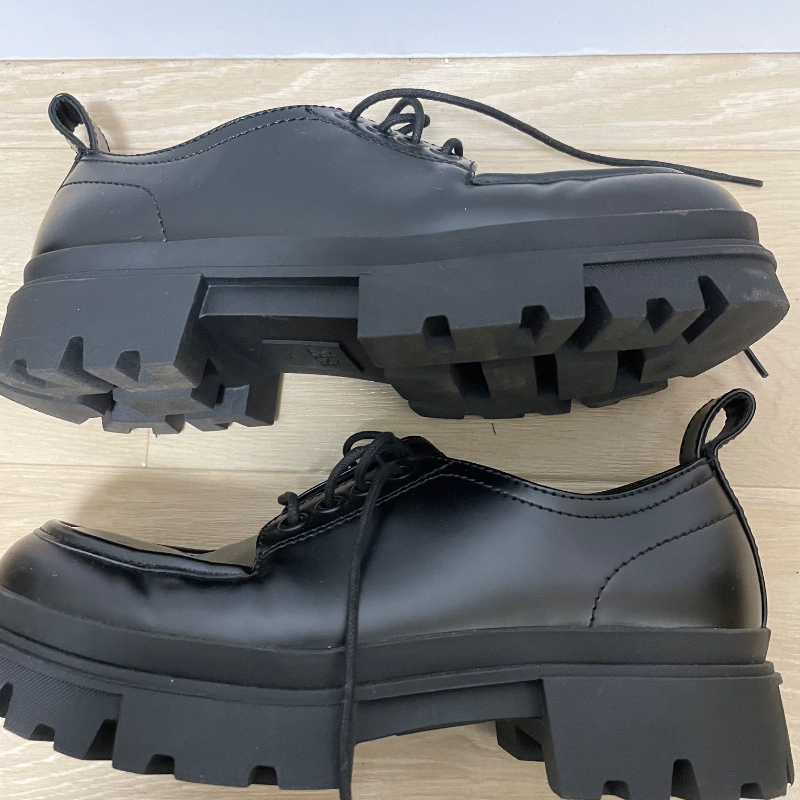 ZARA チャンキーモックトゥシューズ 黒 42 厚底 - メルカリ