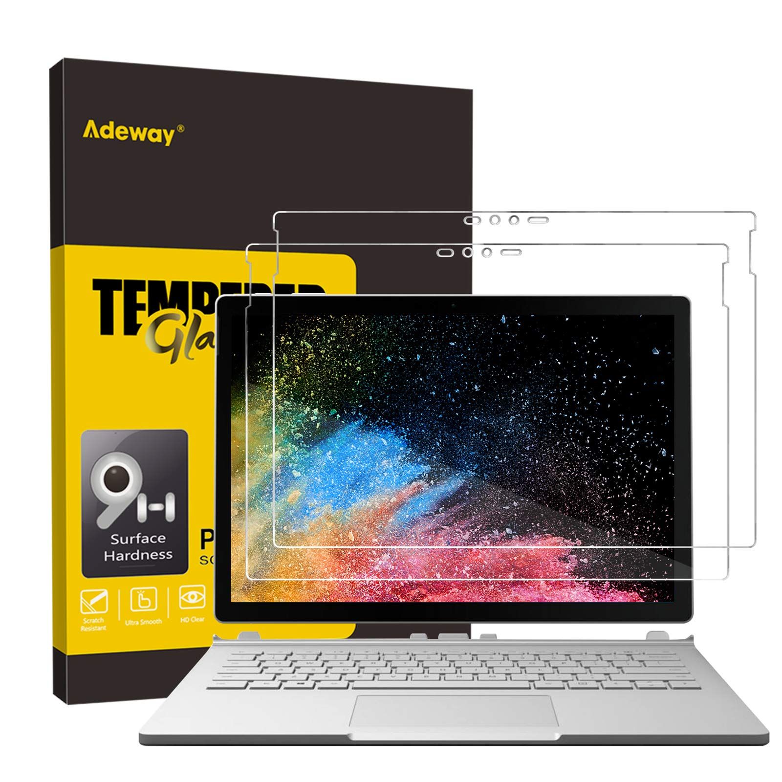 新品 [2 Pack] Adeway 保護フィルム 対応 Surface Book 2/ 1 保護フィルム 13.5 インチ対応 [完全なフィット][指紋防止][高感度] 強化ガラス保護フィルム 対応 Surface Book 1/ 2(2017/2018 版