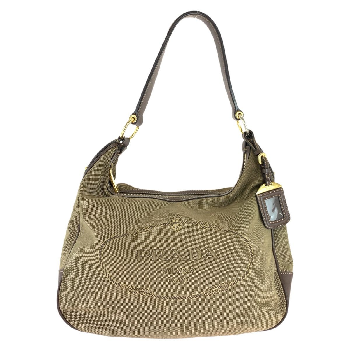 美品 PRADA プラダ ロゴジャガード ブラウン ゴールド金具 キャンバス /レザー ホーボー ショルダーバッグ レディース 502663 【中古】 美品 PRADA プラダ ロゴジャガード ブラウン ゴールド金具 キャンバス